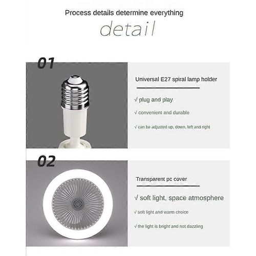 Ventilateur de plafond avec télécommande et lumière Ventilateur de lampe LED 30W Ventilateur de plafond silencieux intelligent E27 Converter Ba