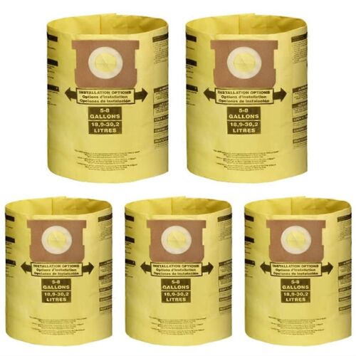 Paquet de 5 sacs filtrants pour aspirateurs à poussière et humides Shop Vac de 5 à 8 gallons, 90661 906-61 906610