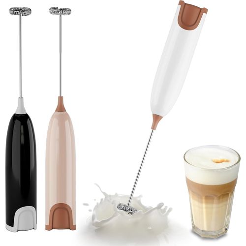 CFRY-Mousseur à Lait Electrique Portatif, Mini Fouet en Acier Inoxydable Electrique, Mini Batteur d'?ufs, Mélangeur de Mousse pour Cafés, Expressos, Lattés, Chocolat Chaud, Cappucinos (Blanc-rose)