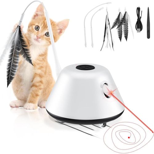 Letnerny-Jouet Chat Interactif A Plumes, Jouet Chaton Interieur Électronique Intelligent Automatique À Led Rouge, Jeu Chat, 3 Modes Jeux Chat Pour Chatons Ou Chats Adultes, Rechargeable (Noir)