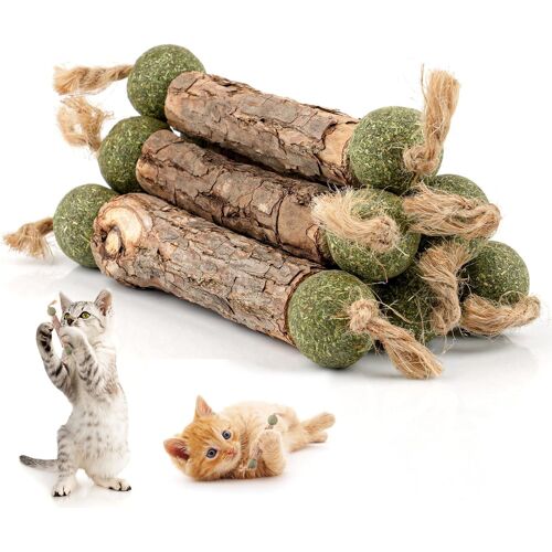 Kalanka-6 Pcs Bâtonnets Herbe À Chat, Nature Bâtons D'herbe À Chat Aver Boule, Bâtons À Mâcher Pour Chats, Jouets À Boule D'herbe À Chat Pour Grincer Des Dents Et Nettoient Les Dents