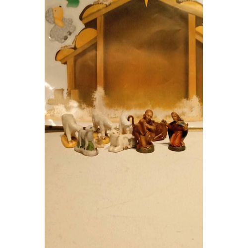 Lot De Santons 8 Moutons B?uf Marie Berger En Résine 7 Cm