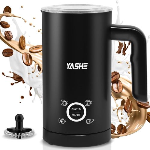 Mousseur À Lait Électrique 4 En1, 300Ml Chauffe-Mousse, Silencieux & Facile À Nettoyer, Pour Lattes, Cappuccinos, Chocolat, 500W, Noir