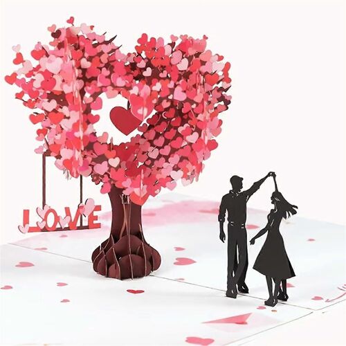 Carte de Saint-Valentin 3D en forme d'arbre en forme de coeur, carte de v?ux stéréo Duo Dance, carte-cadeau pour couples, invitation de mariage
