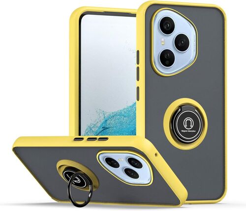 SJZG-Coque Pour Honor 400 Pro, Etui Téléphone Antichoc Avec Anneau De Support, Hard Pc Et Tpu Bumper Mat Translucide Case Cover - Jaune