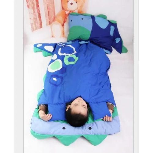 Mignon Sac De Couchage Enfant Duvet Enfant Avec Oreiller 140*60cm (Dinosaure Bleu) Convient Aux Enfants Jusqu\'à 1,15 Mètres De Haute