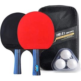 Raquette De Ping Pong Professionnel Set, 2 Raquette De Tennis De Table + 3 Balles De Ping-Pong+ Sac(Horizontal Shot / Long Handle)