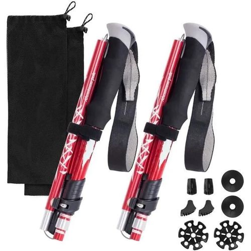 Bâtons De Randonnée - Aluminium 7075 - Réglables 110-130 Cm - 4 Paires De Tampons - Rouge - Mixte