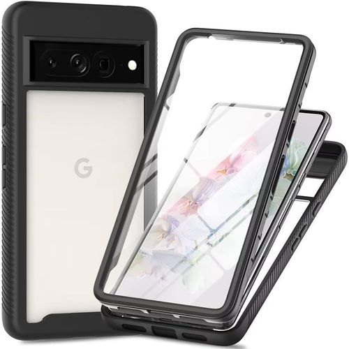 CAUC-Coque pour Google Pixel 8 5G,Antichoc Housse avec Protection écran,360 Degrés Téléphone Etui Double Face Bumper Transparent Case Portable Intégrale Coque,Noir