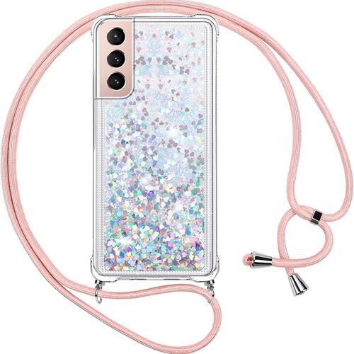 Coque Pour Samsung Galaxy S21 5G Avec Cordon,Paillette Liquide Transparent Crystal Glitter Housse,Protection Antichoc Silicone Souple Tpu Bumper Case,Réglable Collier Pour Samsung [MAG6204728]