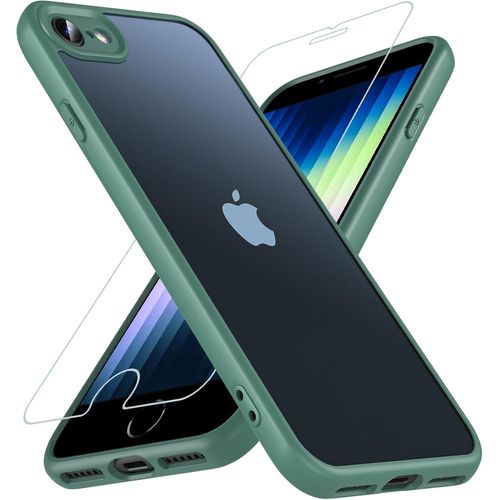 CAUC-Coque pour iPhone SE 2022/SE 2020 et iPhone 8/7 avec Verre Trempé, Etui Translucide Mat Arrière Housse Fine Antichoc Case pour iPhone SE 2022/SE 2020/8/7 (Vert)