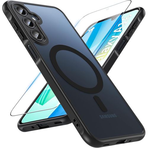 Coque pour Samsung Galaxy A16 5G avec MagSafe, Magnétique Coque Samsung A16 5G avec Verre Trempé, Antichoc Protection Caméra Protecteur Etui Housse Case pour Samsung Galaxy A16 5G (Noir)