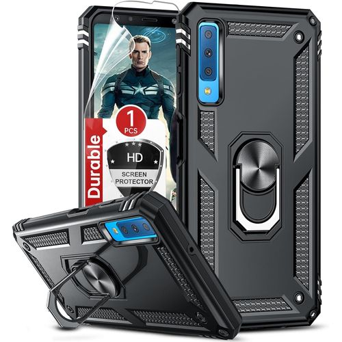 Coque Pour Galaxy A7 2018 Avec Aimant Anneau Support, Double Couche Renforcée Défense Bumper Tpu Silicone Antichoc Armure Housse Etui Avec Protection Écran Pour Samsung A7 2018 Noi[WKE00161]