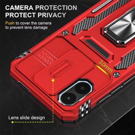 Coque Pour Xiaomi Redmi A1/Redmi A1+ Étui Avec 2 Verre Trempé Support Magnétique Armure Robuste Antichoc Silicone Avec Couvercle De Caméra Coulissant Bumper-Rouge