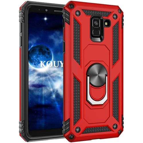 Coque Samsung Galaxy A8 2018,Double Couche Renforcée Défense Bumper Tpu Silicone Antichoc Armure Housse Etui Avec Anneau Support Pour Samsung Galaxy A8 2018 (Rouge)[Wke04292]