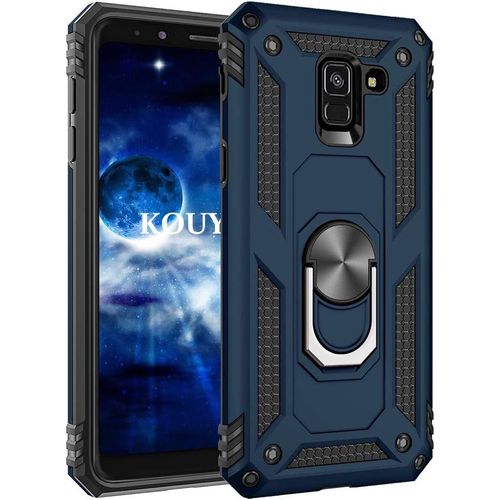 Coque Samsung Galaxy A8 2018,Double Couche Renforcée Défense Bumper Tpu Silicone Antichoc Armure Housse Etui Avec Anneau Support Pour Samsung Galaxy A8 2018 (Bleu)[Wke04293]