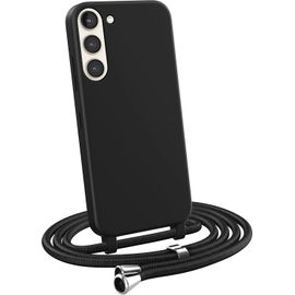 LORANKA-Coque Cordon pour Samsung Galaxy S23 Plus - Cover Bumper Silicone Mat Uni avec Collier - Case Tour de Cou - Protection Anti Choc - Skin & Lanière Noir