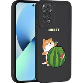 Liquide Silicone Coque Pour Xiaomi Redmi Note 11 / Redmi Note 11s 4g, Très Mince Élégante Fleurs Et Animés Mignons Design Étui, Mat Doux Tpu Bumper Antichoc Femme Housse (Noir Q09)[Wke01573]