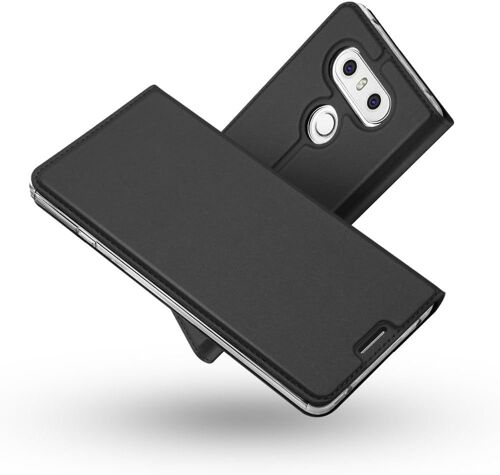 SJZG-Coque Lg G6,Ultra Mince En Cuir Pu Premium Housse À Rabat Portefeuille Coque [Antichoc Tpu] [Protection Complète] Étui De Bumper Folio À Clapet Avec [Fermoir Magnétique] Pour Lg G6 (Gris-Noir)