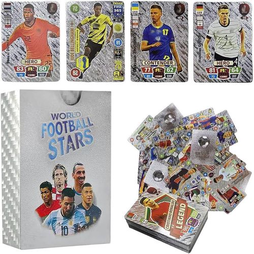 Lot De 55 Cartes Star De La Coupe Du Monde-Cartes De Football-Uefa Champions League-Cartes À Collectionner Pour Enfants-Pour Les Fans,Les Enfants,Les Adolescents (Argent)