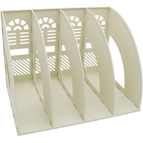 Porte-revues de Bureau 4 Compartiments Support Boite de Rangement Plastique Etagère Module de Rangement DIY Organisateur de Papiers Magazines Dossies Livres Cahiers Panier de Stockage Fichier.[T60]