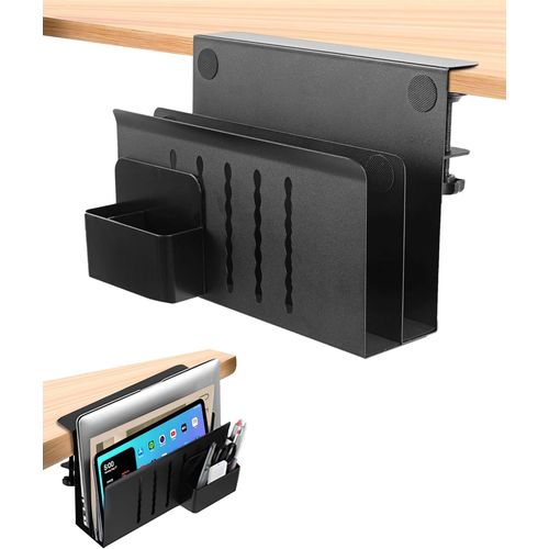 TIANYI-Rangement Bureau Organisateur,Support Pc Sous Bureau,Tiroir Sous Bureau Organisateur Tiroir Bureau Support Ordinateur Portable Vertical(Noir, double couche avec porte stylo
