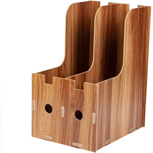 Porte Revues en Bois à Deux Compartiments,Organiseur de Bureau Détachable Étagère Livres Support Magazine Papier Document Fichiers Journaux Stockage Boîte Rangement Rack Stand Maison(Bois Cerisier)