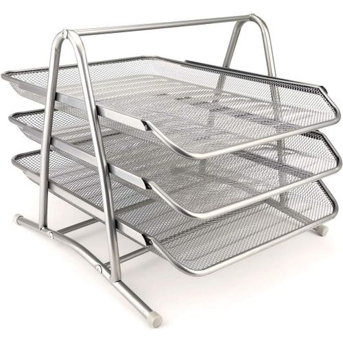 Leviatan 3 Corbeille À Courrier En Métal Bac À Documents A4, Organisateur Bureau Argentbanette Trieur Range Document