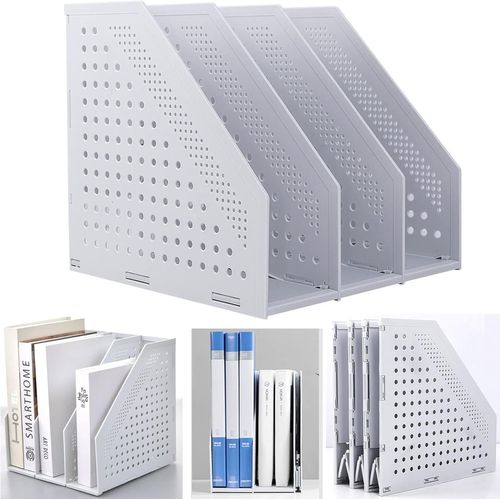 Porte-revues pliable-Organiseur de fichiers à levier-Séparateur de documents réglable pour bureau,bibliothèque,armoire (gris clair,3 compartiments)