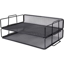 Teppd-Exerz Corbeilles À Courrier 2 Pièces/Bannette De Bureau Superposable À Mailles Métalliques/Organisateur Multifonctionnel/Support De Fichier Pour Le Bureau, L'école, L'étude - Ex62005 Argent (No