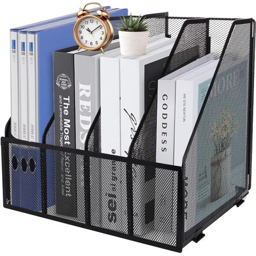 Teppd-Porte-Revues En Maille Métallique A4, Porte-Documents De Bureau, 4 Compartiments, Noir