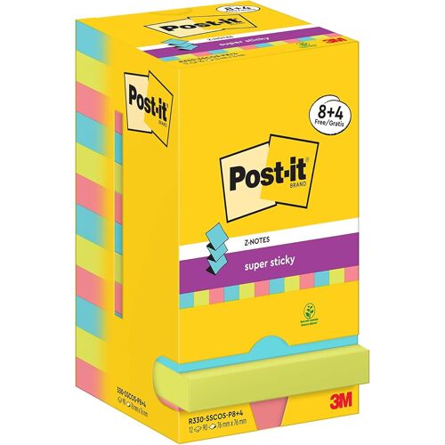 Z-Notes Autocollantes Super Sticky,Pack Promo De 8 Blocs + 4 Gratuits,90 Feuilles Par Bloc,76 Mmx76 Mm-Feuillets Super Adhésifs Pour Prise De Notes,Listes De Tâches Et Rappels,
