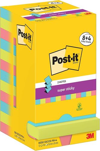 Z-Notes Autocollantes Super Sticky,Pack Promo De 8 Blocs + 4 Gratuits,90 Feuilles Par Bloc,76 Mmx76 Mm-Feuillets Super Adhésifs Pour Prise De Notes,Listes De Tâches Et Rappels,