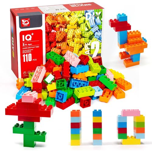 YOUY-Brique De Construction 110 Gros Bloc De Construction Compatible Avec La Plupart Des Marques 8 Couleurs Différentes Stimule L'Imagination Des Enfants À Partir De 4 Ans