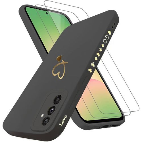 JAKN-Coque De Protection Pour Samsung Galaxy A56 5G Avec 2 Films De Protection En Verre Blindé 9H,Samsung A56 5G - Motif Coeur Doré - Protection De L'Appareil Photo - En Silicone Tpu Souple - Noir