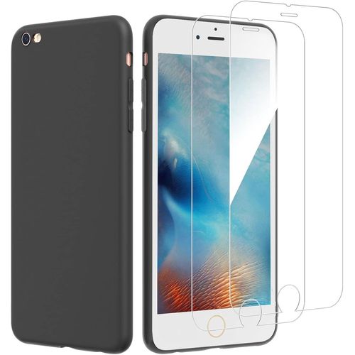 Pack Coque Silicone Noire Souple Pour Iphone 6 Plus / 6s Plus (5,5"") + 2x Protège-Écrans En Verre Trempé Anti-Rayures