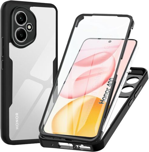 ELVORIX-Coque pour Honor 400 5G, Transparent Housse avec Protection écran, 360 Degrés Double Protection Antichoc Coque Silicone Intégrale Etui, Noir