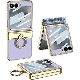 Jakn-Étui Pour Galaxy Z Flip 6 Avec Film Hd,De Protection À Charnière Magnétique Avec Anneau,En Cuir À Motif Litchi Pour Samsung Galaxy Z Flip 6 5g-Violet