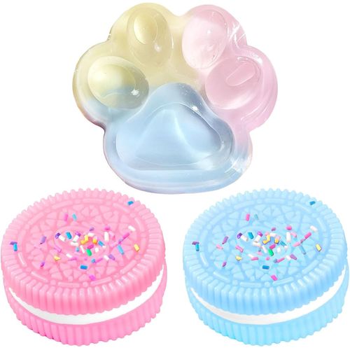 RVKAL-Lot De 3 Squishy Anti Stress 2 Biscuit Squishy Kawaii 1 Jouets Squishy Patte De Chat Yoyo Mochi Squishy Cadeau Mignon Anniversaire Fête Ou Noël Jouet Sensoriel Décompression Enfant Adulte