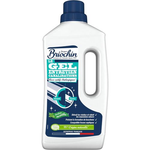 Gel entretien canalisations - Usage préventif - Nettoie, Réduit les mauvaises odeurs - Prévient la formation de bouchons - Parfum Menthe - 99% origine naturelle - Ecocert - 900L