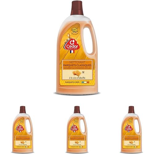 Nettoyant Parquets Classiques - Nourrit & Conserve L'éclat - Cire d'Abeille - Parquets Stratifiés, Vitrifiés & Cirés - Fabriqué En France - 1L (Lot de 4)