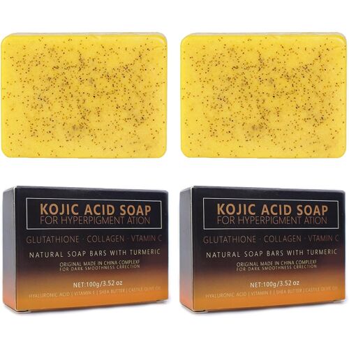 Lot De 2 Lemon Turmeric Kojic Acid Soap, Savon Eclaircissant,Turmeric Soap,Savon ¿¿Claircissant Au Curcuma, With Vitamin C, ?Claircissant Brillant Hydrate, Pour Visage Et Corps 