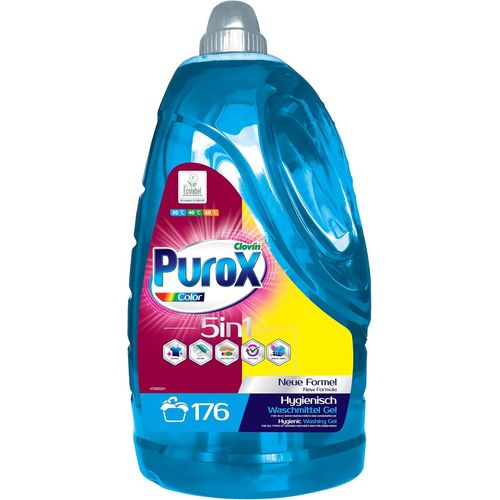 Purox Color Lessive Liquide (176 Lavages) ¿ Gel Pour Textiles Colorés, Élimine Les Taches, Entièrement Rinçable, Formule Optimisée, Anti-Calcaire, 5,3 L[Z286]