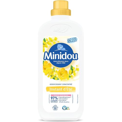 Adoucissant Linge MINIDOU Instant d'Été Bouteille 1L - 50 Lavages | Élimine les Odeurs Désagréables et Laisse un Parfum Frais Durable | Compatible avec Tous les Types de Vêtements