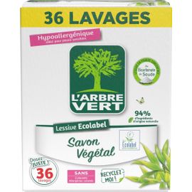 Lessive Poudre Savon Végétal - ECOLABEL - Hypoallergénique - 36 Lavages - 94% d'ingrédients d'origine naturelle - 1.8Kgs