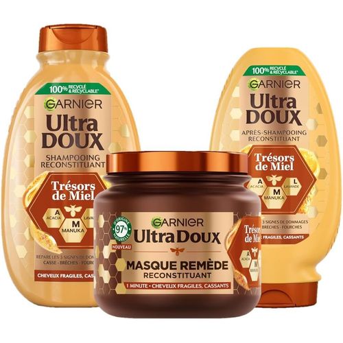 Ultra Doux Trésors De Miel - Routine Capillaire Reconstituante - Shampooing, Après-Shampooing & Masque - À La Cire D'abeille & Au Miel D'acacia - Pour Cheveux Fragiles & Cassants[H75]