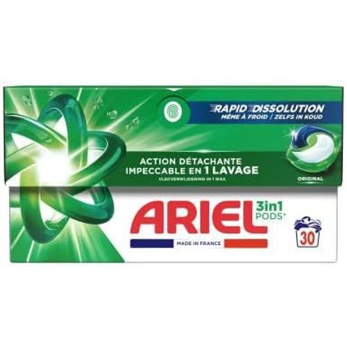 Ariel 3en1 PODS, Lessive Liquide En Capsules 30 Lavages, Élimination Impeccable Des Taches En Un Seul Lavage, Dissolution Rapide Même À Froid