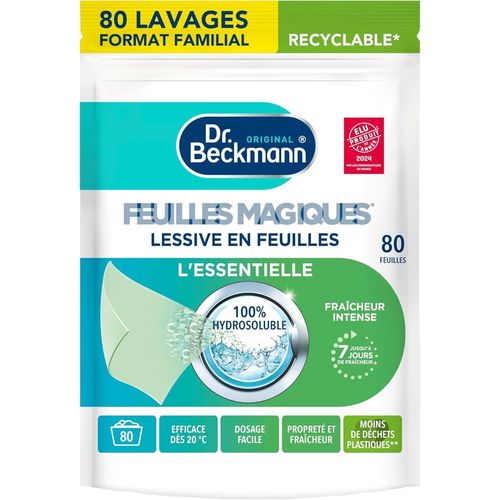 Dr. Beckmann - Lessive En Feuilles L'Essentielle - Feuilles Magiques - Désinfectant Linge Pré-Dosé, Pratique Et Léger - 100% Hydrosoluble - Produit Ménager Maison Facile À Utiliser - 80 Feui[Z84]