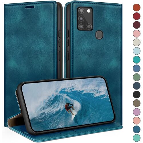 SJZG-Coque Pour Samsung Galaxy A21S Avec Rfid Blocage Etui À Rabat En Cuir De Premium,Fentes Pour Cartes,Coques De Case,Cover À Rabat Pour Samsung A21S Portefeuille Sarcelle