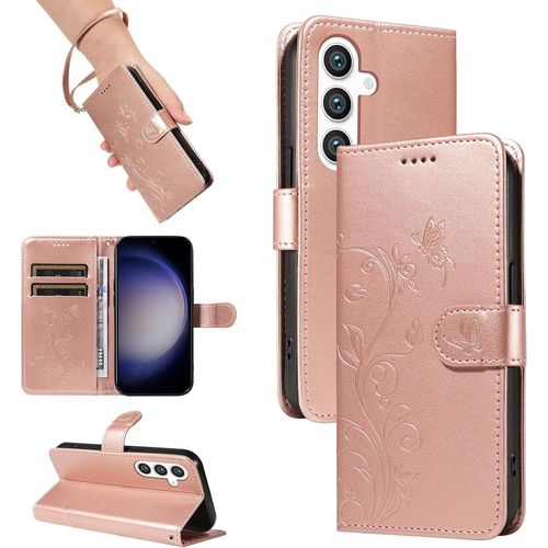 Kal-Coque Pour Samsung Galaxy S25, Housse Etui Portefeuille Cuir Pu, Magnétique Étui De Protection Compatible Avec Galaxy S25, Or Rose